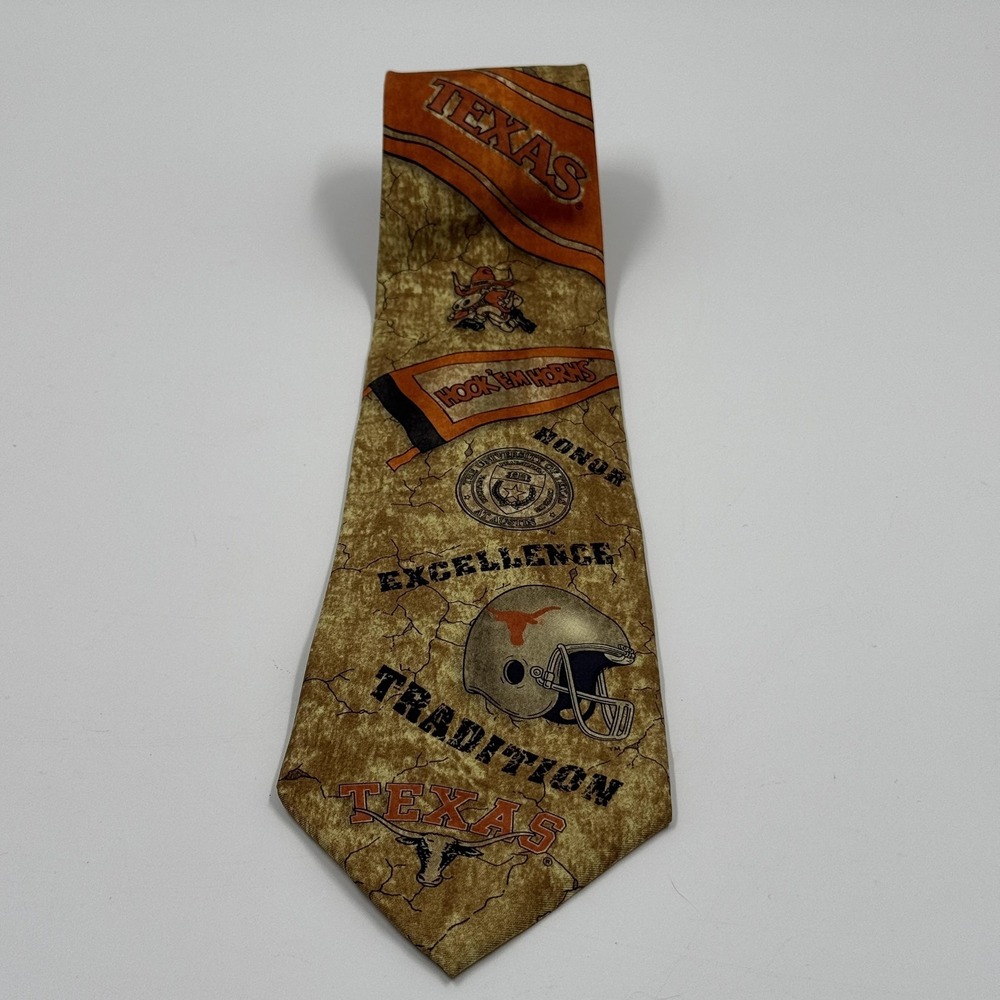 Texas Longhorns Tie Mens One Size Brown NCAA Football Silk Hook Em Horns